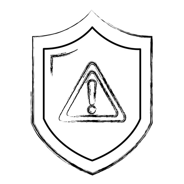grunge figyelmeztető jelet belül biztonsági pajzs védelem vektoros illusztráció - Vektor, kép