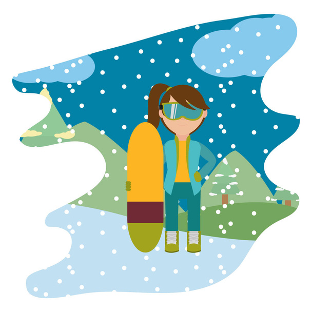 Mädchen mit Skibrett im Winterwetter Vektor Illustration - Vektor, Bild