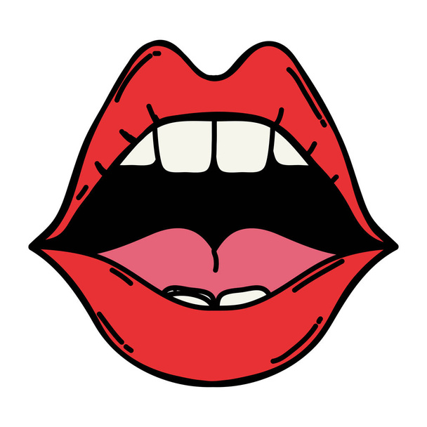 kleur open mond met tanden en schoonheid lippen vector illustratie - Vector, afbeelding