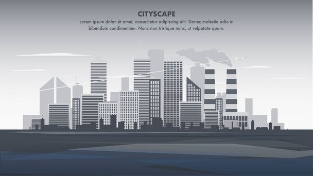 Flat Banner Illustration Gray Panorama Cityscape - Vector, Image
