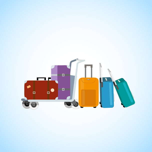 Baggage on Airport Luggage Cart Cartoon Vector - Vector, imagen