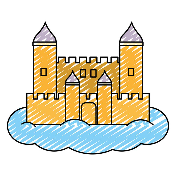 doodle medieval castle architecture style in the cloud vector illustration - Vector, Image