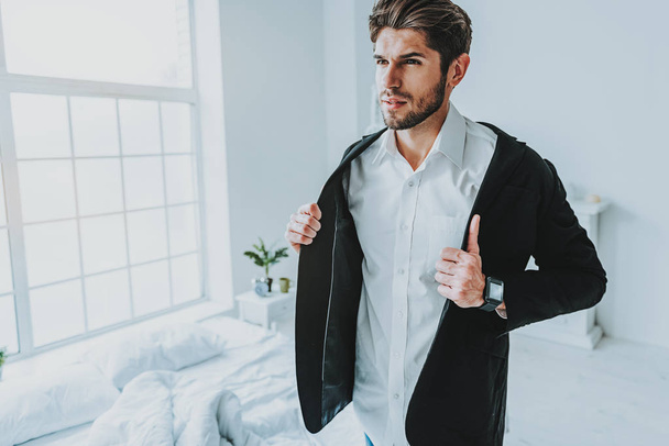 Confident gentleman wear jacket to go work - Foto, imagen