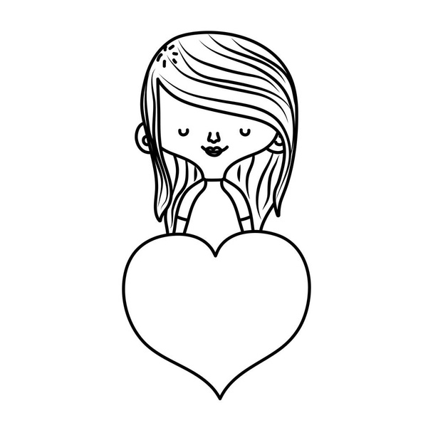 line happy woman hairstyle with passion heart vector illustration - Vektor, obrázek