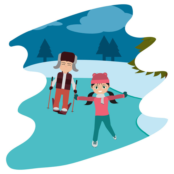 Kinder spielen im Eis- und Winterwettervektor Illustration - Vektor, Bild