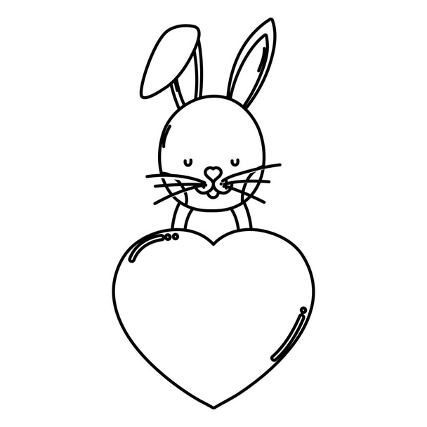 línea lindo conejo con corazón signo de amor vector ilustración
 - Vector, Imagen