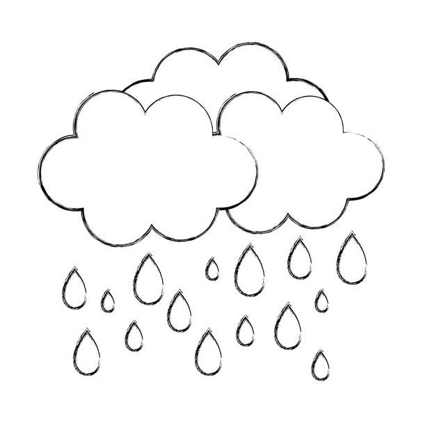 grunge nature fluffy cloud raining weather vector illustration - Vector, Image