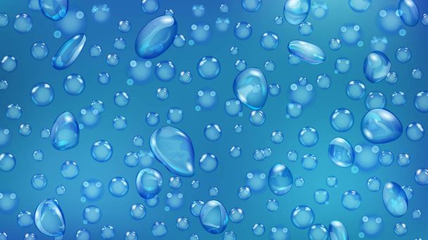 Hintergrund aus Wassertropfen und Blasen verschiedener Formen in hellblauen Farben - Vektor, Bild
