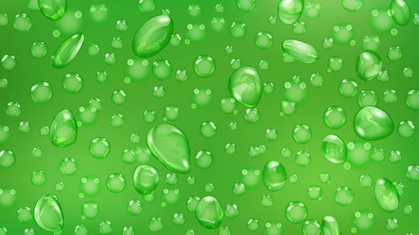 Background of water drops and bubbles of different shapes in green colors - Vector, Image