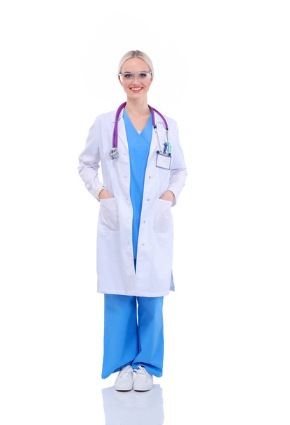 Portrait of female doctor standing against isolated on white background. Woman doctor. - Fotografie, Obrázek