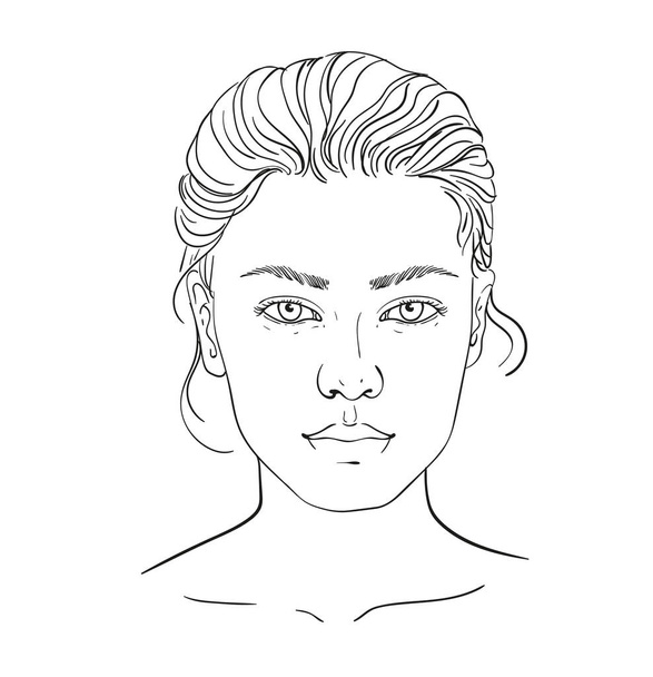 Διάγραμμα μακιγιάζ καλλιτέχνης κενό. Πρότυπο. Εικονογράφηση διάνυσμα. εικόνα σε ένα φόντο λευκό περίγραμμα του γυναικείου ανθρώπινου προσώπου για το μακιγιάζ. - Διάνυσμα, εικόνα