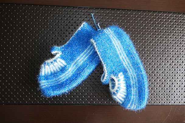 ручной вязаные синие сапоги, - Фото, изображение