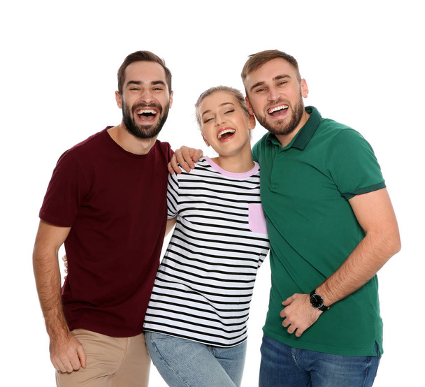 Portrait of young people laughing on white background - Fotoğraf, Görsel
