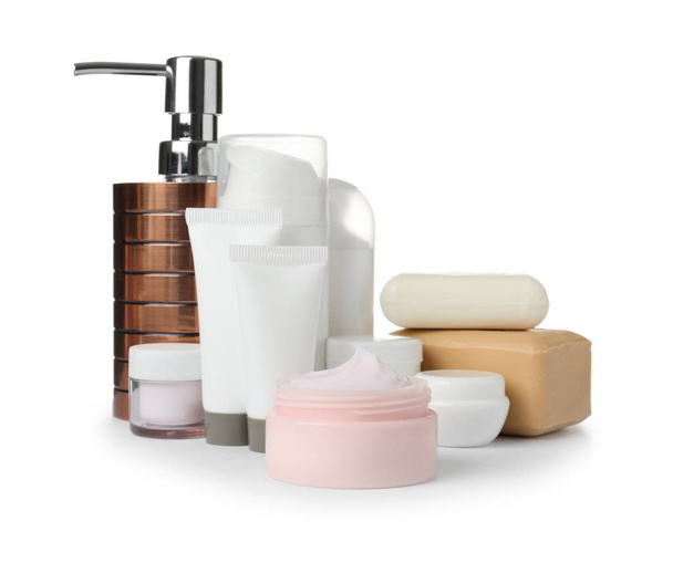 Different body care products on white background - Zdjęcie, obraz