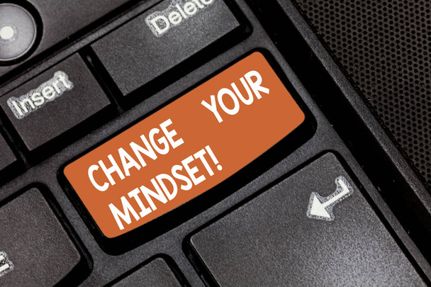 Word writing text Change Your Mindset. Business concept for fixed mental attitude or disposition demonstrating responses Keyboard key Intention to create computer message pressing keypad idea. - Photo, Image