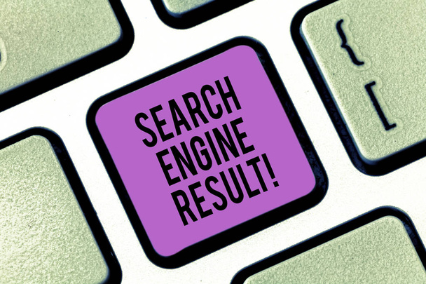 検索エンジンの検索結果のテキストの書き込みを単語します。キーボードのキーのキーパッドのアイデアを押すとコンピューターのメッセージを作成する意図、クエリへの応答で検索エンジンによって表示されるページのビジネス コンセプト. - 写真・画像