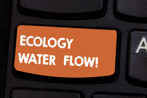 Text sign showing Ecology Water Flow. Conceptual photo system for analysisaging quantity timing and quality of water Keyboard key Intention to create computer message pressing keypad idea. - Photo, Image