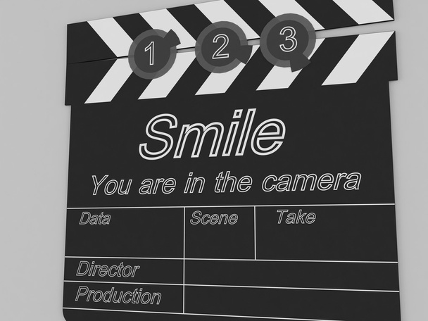 Película producción clapper tablero notificando a la que sonreír
 - Foto, Imagen