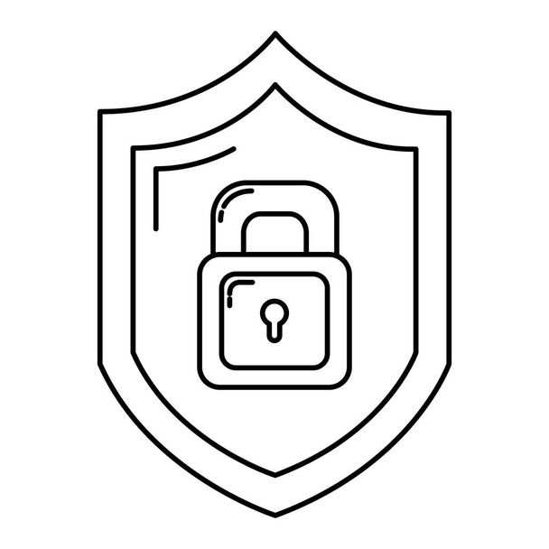 line security shield and padlock protection symbol vector illustration - Vector, Image