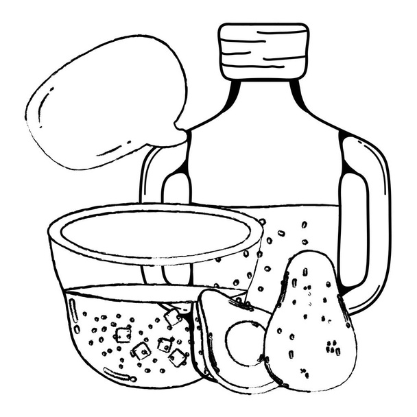 grunge avokádový džus ve sklenici a misku s chat bubliny vektorové ilustrace - Vektor, obrázek