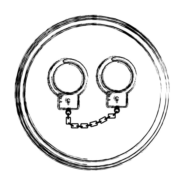 grunge metal handcuffs arrest justice emblem vector illustration - Vector, Image