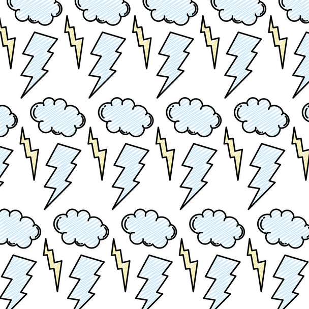 doodle thunders storm and cloud weather background vector illustration - Vector, Image