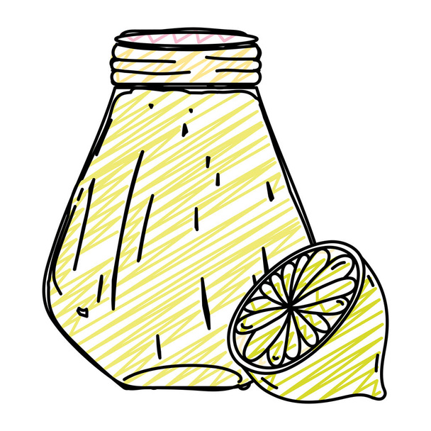 Doodle köstliche Zitronenfrüchte und Saftglas Vektor Illustration - Vektor, Bild