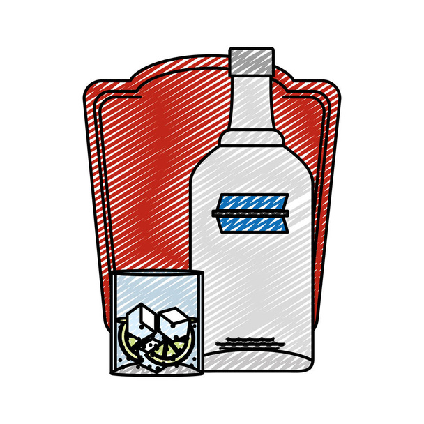 каракулі горілки пляшка лікеру і склянка з лимонною емблемою Векторні ілюстрації
 - Вектор, зображення