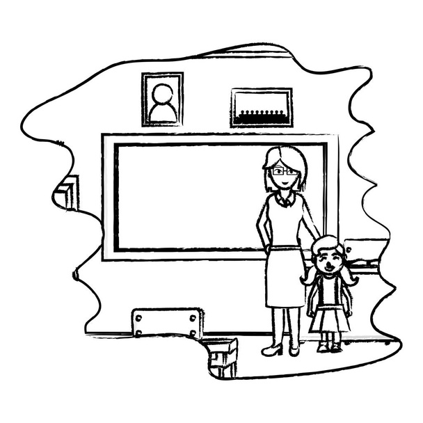 grunge professeur avec fille étudiante dans la classe scolaire illustration vectorielle
 - Vecteur, image