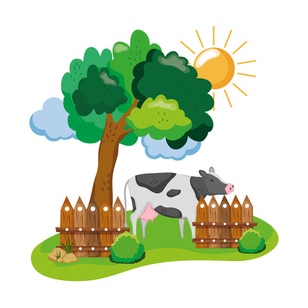 αγελάδα αγρόκτημα ζώο με ξύλο grillage εικονογράφηση διάνυσμα - Διάνυσμα, εικόνα