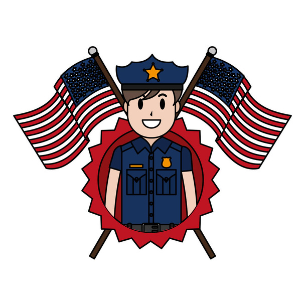 pliceman couleur avec patriotique Etats-Unis drapeaux et illustration vectorielle emblème
 - Vecteur, image