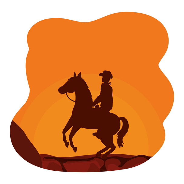homem equitação cavalo no deserto paisagem vetor ilustração
 - Vetor, Imagem