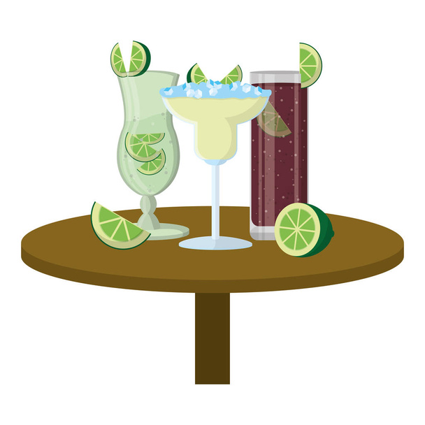 kleur cocktails glas met citroenen en ijs kubussen vectorillustratie - Vector, afbeelding