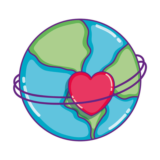 Erde Planet global mit Herz Dekoration Vektor Illustration - Vektor, Bild