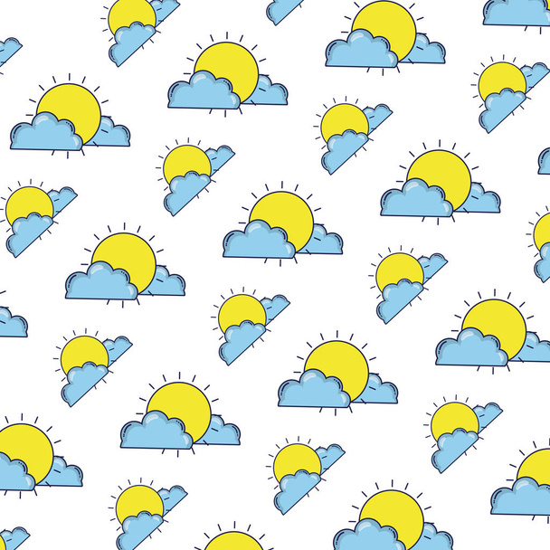felle zon met pluizige wolken achtergrond vectorillustratie - Vector, afbeelding