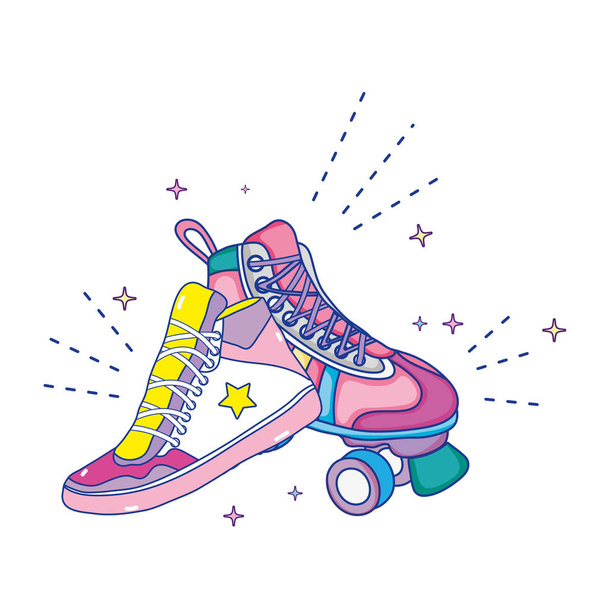 estilo de patín sobre ruedas y moda zapatilla de deporte vector ilustración
 - Vector, Imagen