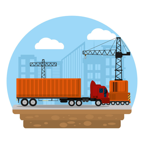 輸送コンテナー貨物をトラック、クレーンのベクトル図 - ベクター画像