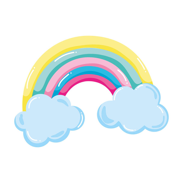 beauty nature rainbow with fluffy clouds vector illustration - Vector, Image