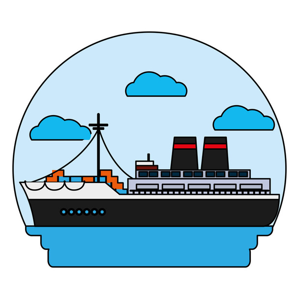 色側配信コンテナー船輸送ベクトル図 - ベクター画像