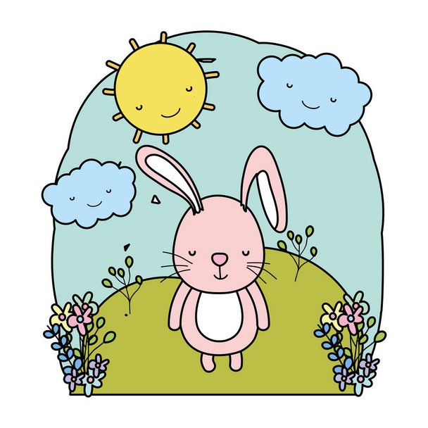 color lindo conejo salvaje en el paisaje con nubes vector ilustración
 - Vector, Imagen