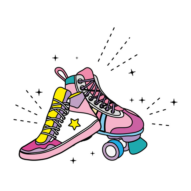 цветовой стиль роликовых коньков и векторная иллюстрация модных кроссовок
 - Вектор,изображение