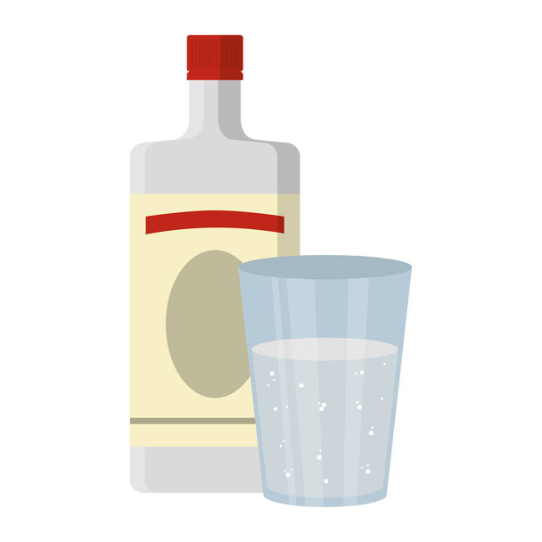 vodka liquor bottle and glass beverage vector illustration - Vector, Image
