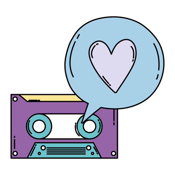 color retro cassete cinta con corazón dentro de chat burbuja vector ilustración
 - Vector, imagen