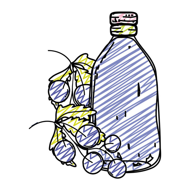 Doodle köstliche Trauben Obst und Saft Glas Vektor Illustration - Vektor, Bild