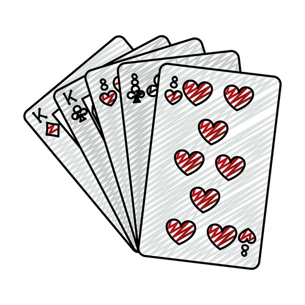 doodle full house casno card game vector illustration - Vector, Image
