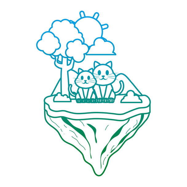 bozulmuş satırı çift kedi hayvan float Adası vektör çizim - Vektör, Görsel