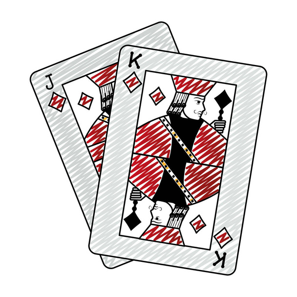 Doodle jack και ο βασιλιάς διαμάντια κάρτες καζίνο παιχνίδι διανυσματικά εικονογράφηση - Διάνυσμα, εικόνα