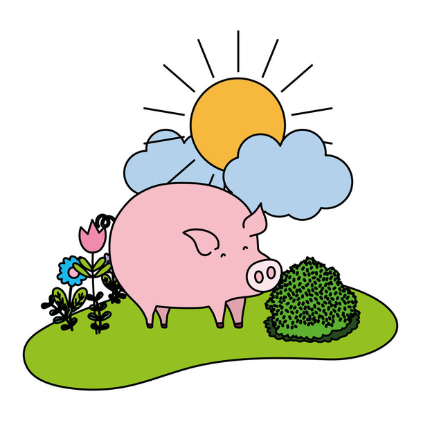 color bonito cerdo animal caminando granja vector ilustración
 - Vector, Imagen