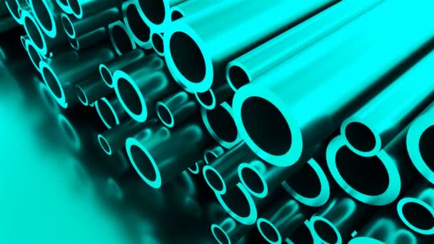 Fondo de tubos brillantes industriales de metal redondo laminado, renderizado 3d de objetos metálicos, tubos en forma
 - Imágenes, Vídeo