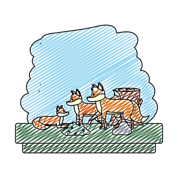 illustration vectorielle de réserve animale sauvage de renard de famille doodle
 - Vecteur, image